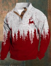 Men's 4x/5x 59" - 1/4 Zip Christmas Shirt Jersey Knit Top Red Reindeer Forest