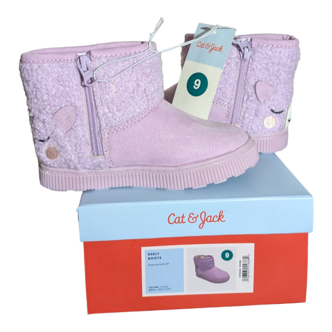 NWT, Cat & Jack Zip Up Toddler Boots. Light Purple With Fleece