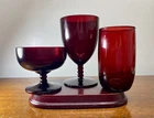 Vintage Anchor Hocking Depression Glass Ruby Red Glasses Bubble Stem Set Of 3