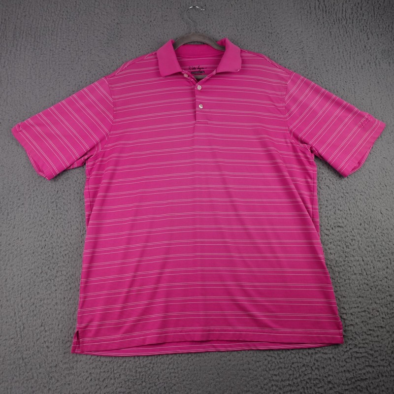 Walter Hagen Polo Shirt Mens Large Pink Stripe Short Sleeve Golf Performance