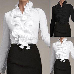 ladies black frilly blouse