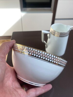 TAYLOR & KENT 30ER ART DECO ZUCKERDOSE & SAHNEKÄNNCHEN MILCHKÄNNCHEN GOLD ORANGE RAND DETAIL