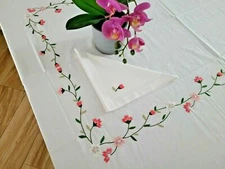 Elegant Tablecloth x12 Pure Cotton Percale High Quality Hand Embroidery