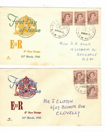 Australia 1962 2d QE on ROYAL FDCs    (2 Covers)