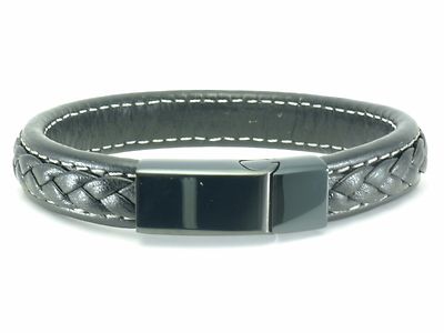 Black Leather Mens Stainless Steel Bracelet Braided Bangle Cuff Magnetic Clasp