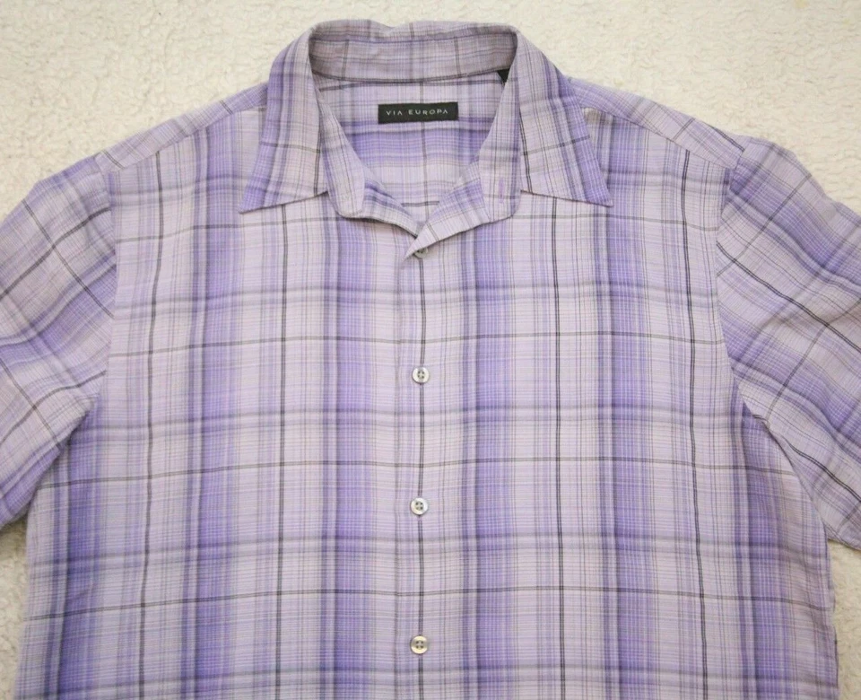 Medium Via Europa Short Sleeve Purple Rayon Poly Pocket Dress Shirt Top WW25 - Image 3 of 4