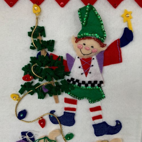 Christmas Wall Hanging Felt Handmade Santa Reindeer Elf Trees Embroidery 30” - Picture 2 of 21