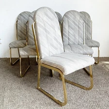 Postmodern Gold Multi Color Fabric Dining Chairs by Chromcraft - Set of 6
