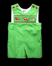 Boys Orient Expressed Smocked Santa Christmas Green Party Shortall Portrait Sz 2