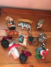 Lot of Felt Polar Bear Resin Pine Cones Wood Deer Bear in Canoe Wildlife Christm