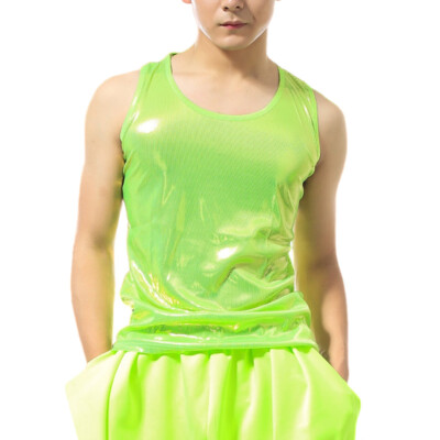Herren Slim Kunstleder Punkte Weste Tank Top Party Stage Hemd Showman Tanzkostüm
