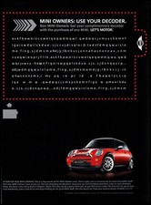 2007 Mini Cooper S Coupe Vintage Print Ad Decoder Ring Man Cave Wall Art Photo