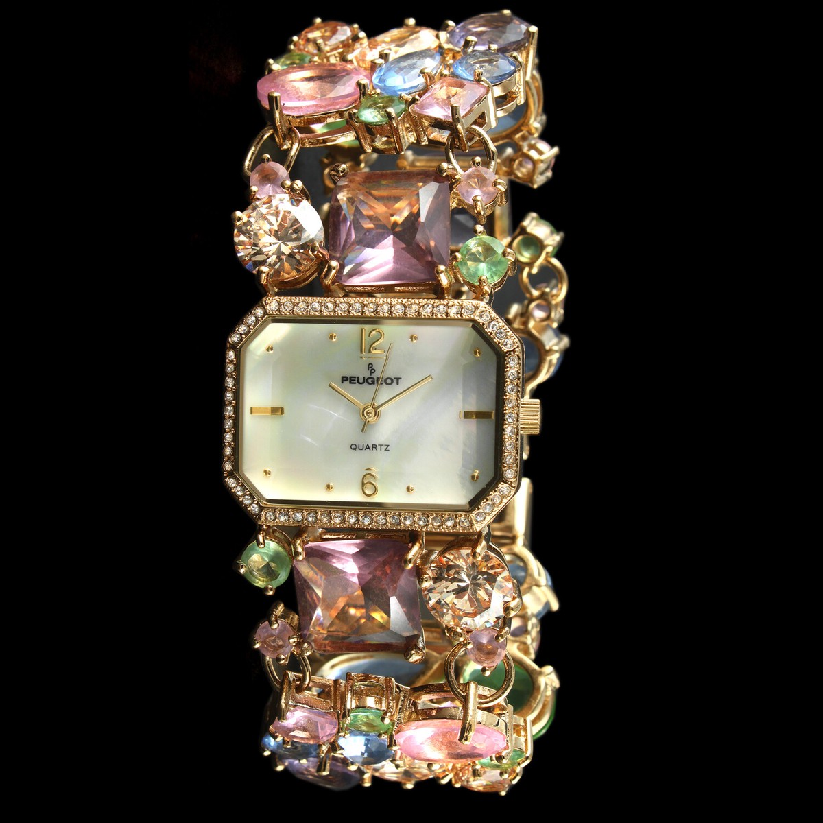 Women\'s Mosaic Colored Glass Watch, Quartz with Brass Strap by Peugeot Women main image 4