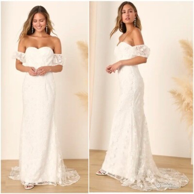 Lulus Large Magical Beginnings White 3D Floral Embroidered Wedding Dress NWOT