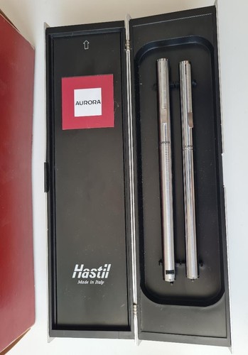 Set Vintage Aurora Hastil (Stilografica + Sfera) Design M. Zanuso Box cilindrico prezzo ebay