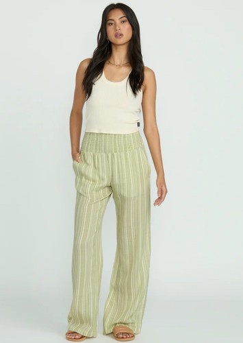 Billabong New Wave 2 elastische hohe Taille fließende Sommerhose - Damen Small grün