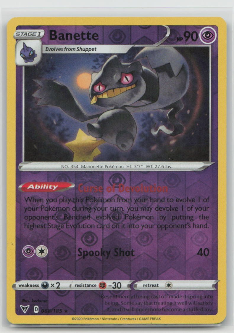 Banette 068/185 Rare Vivid Voltage Pokemon Reverse Holo Heavily Played
