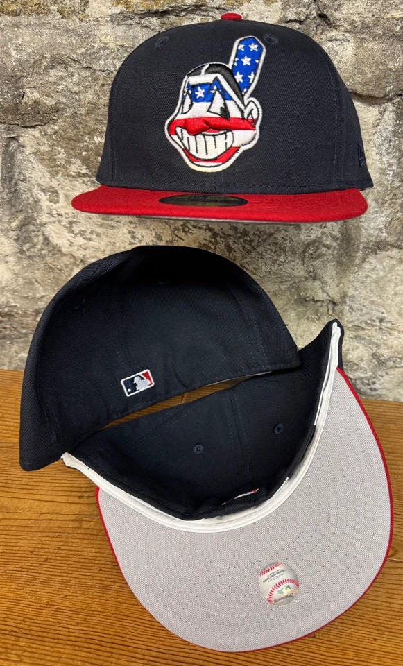 Cleveland Indians Wahoo New Era Fitted Club 59Fifty USA FLAG 2tone Exclusive - Image 3 of 4