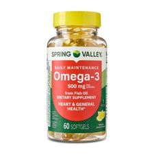 60-Count Spring Valley 500 mg Omega-3 Fish Oil Softgels for General Health