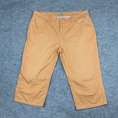 LL Bean Womens 18 Petite Orange Denim Mid Rise Straight Pockets Capri Jeans