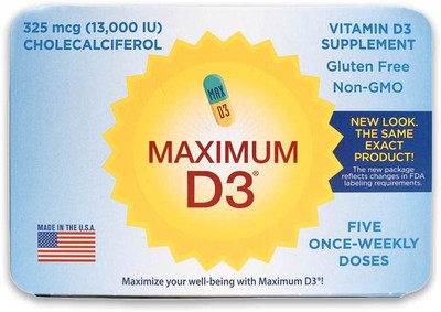 Maximum D3 13,000 IU, 5 Capsules Total (5-Week Supply) [Packaging May Vary]