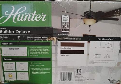 Hunter 52 inch Indoor Ceiling Fan with LED Light - Bronze Ceiling Fan with Pu... - Picture 2 of 4