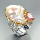 Handmade Natural Baroque Pearl Ring 925 Sterling Silver Size 7 /R466091