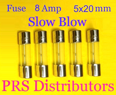 Fuse 8A 250V 5X20mm SLOW BLOW Glass Fuse 8 Amp 250 Volt 5 pieces USA SELLER