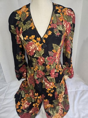 Vtg 80's Boho Sz 4 Designer BARBARA BARBARA Floral Indie Buttons Dress Retro 