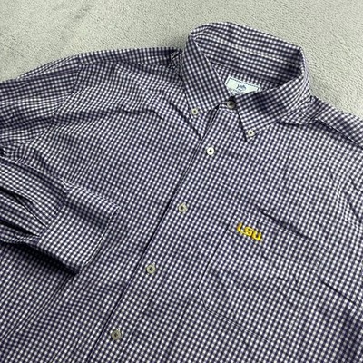 Southern Tide Intercoastal LSU Tigers Gingham Button Down Shirt Mens XL Purple