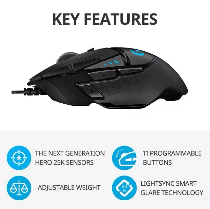 Logitech G502 HERO High Performance Mouse Ottico da Gioco - Nero - Immagine 2 di 4
