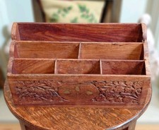 Vintage Hand Carved Wooden Letter Rack Document Holder Desk Top Organiser  