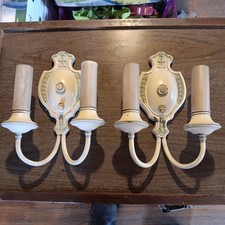 Pair Antique Vintage BRASS Wall Sconces Sconce Double Candle Light ELECTRIC
