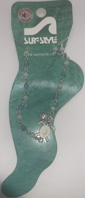 Surf Style White Turtle Silver Chain Blue Bracelet Anklet Pendant 136253 BOGO!