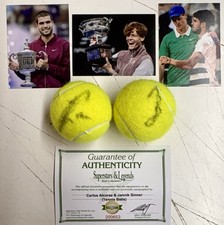 CARLOS ALCARAZ & JANNIK SINNER Signed Tennis Balls + Photos Buy Genuine COA