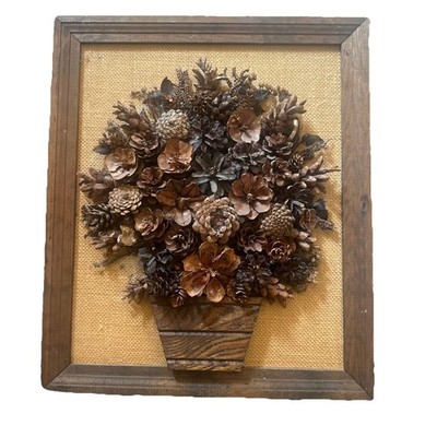 Vintage Beautiful Pine Cone & Floral 3D Art-Framed/Excellent boho dried natural 