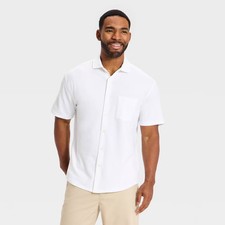 Men Short Sleeve Comfort Pique Button-Down Shirt - Goodfellow Co