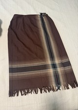 Sag Harbor Women  s 14 Wool Woven Plaid A-Line Knee Skirt Zip Fringe