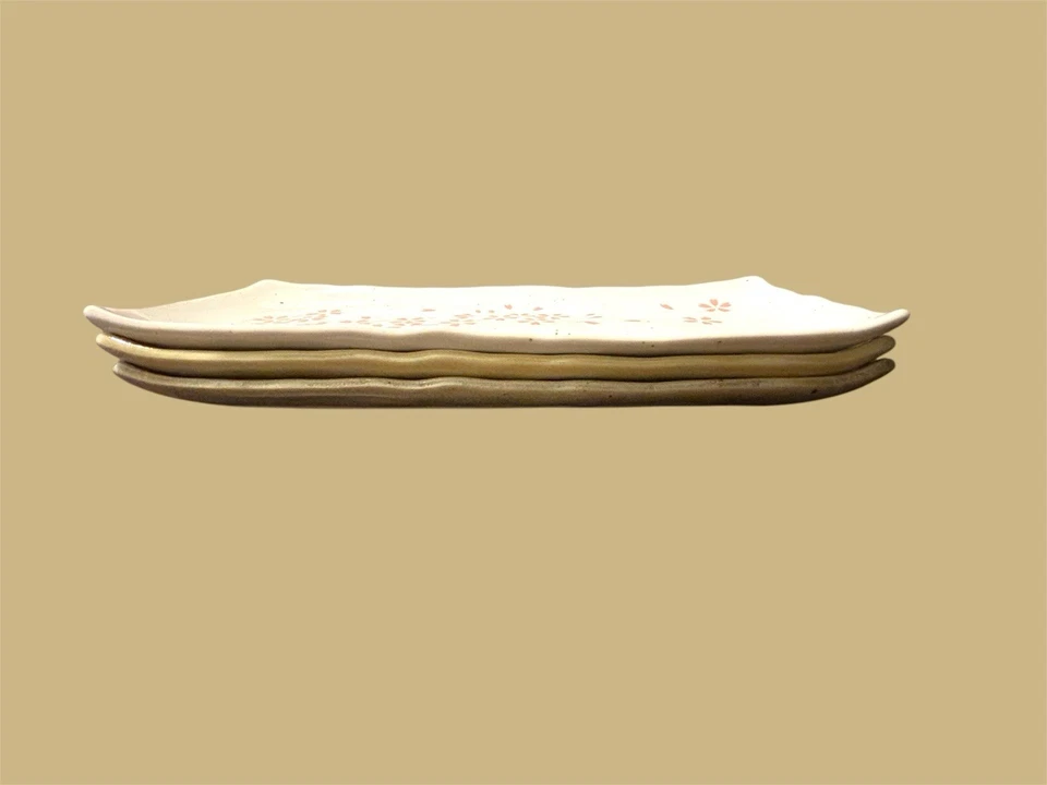 3× Japanese Stoneware Sushi, Serving Plates Cherry Blossoms 3 colors - Image 3 of 4