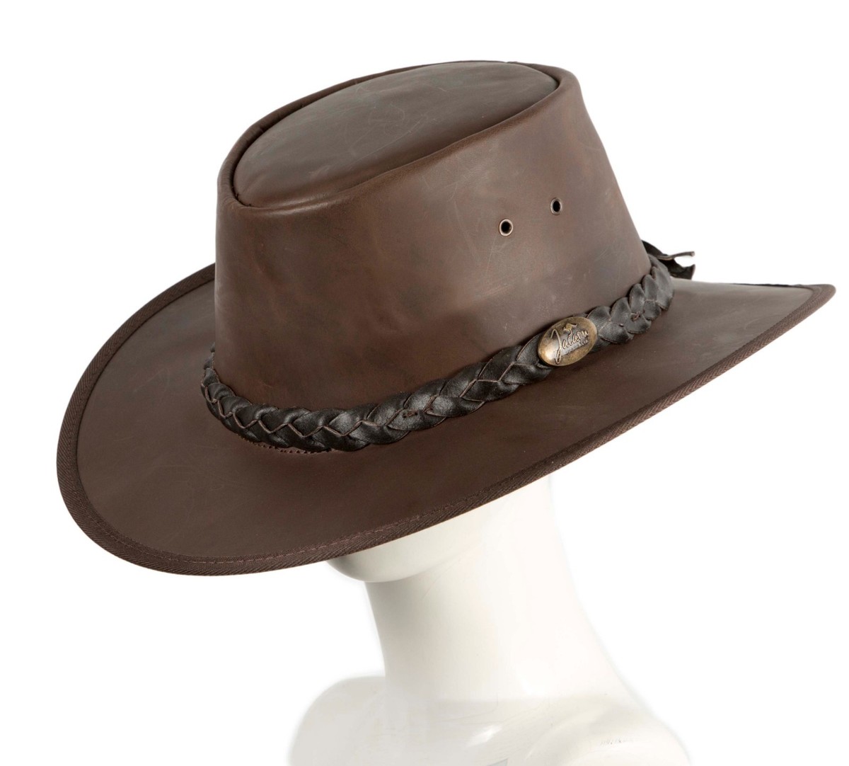 Brown Jacaru Buffalo Leather Australian Outback Hat Made in  display picture 1