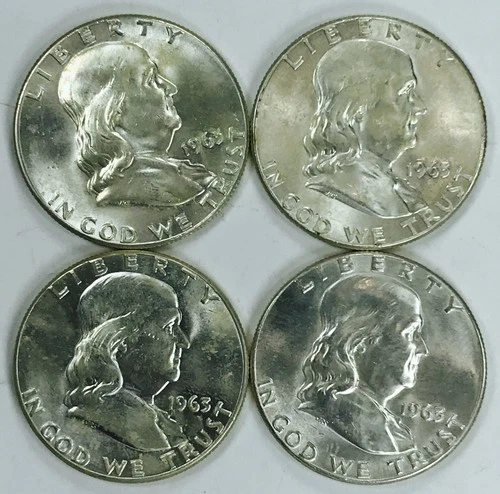 1963 FRANKLIN HALF DOLLAR SET! 4 TOTAL COINS! JAW DROPPERS! WOW! BU NR #P1795