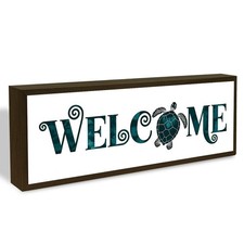 Coastal Decor Wooden Sign, Welcome Beach House Tabletop Plaque with Sea Turtl...