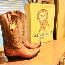 Vintage Tony Lama Gold Label Antelope Western Boots 9 Mens - USA Made