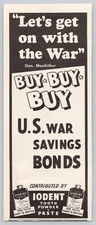 1943 Iodent Tooth Powder Dental Care WWII Buy U. S. War Bonds Vintage Print Ad
