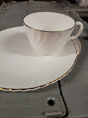 Royal Talbot Exquisite Tea Cup & Snack Plate White Gold Trim Set of 12