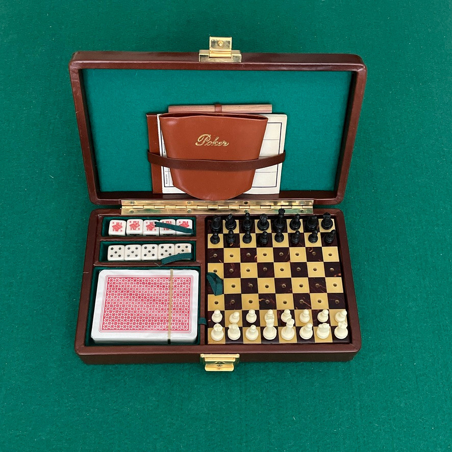Vintage Travel Games Compendium Dice, Poker Dice, Chess, Cards, Poker
