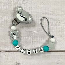 Dummy chain dummy chain with name boy silicone bear turquoise gray
