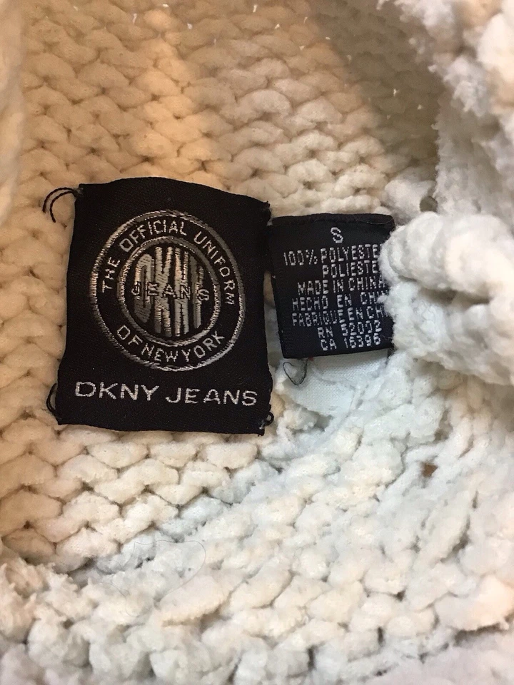 DKNY Jeans Womens Small Beige Chunky Cable Knit Mock Neck Heavy Sweater Vintage - Image 3 of 4