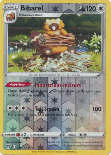 Pokemon Card BIBAREL Reverse Holo Rare 121/172 BRILLIANT STARS *MINT*