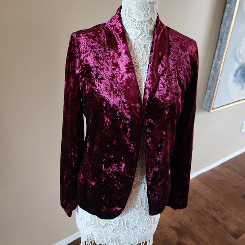 LKNW Crushed Wine burgundy velvet open blazer jacket Sound & Matter L T51